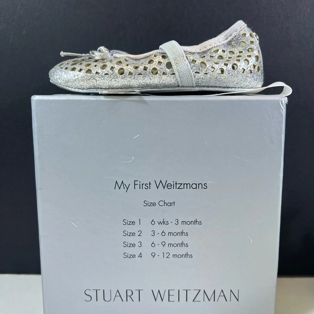 Stuart Weitzman "My First Weitzmans" Silver Glittery Ballet Flats Infant Size 4 - Picture 10 of 15